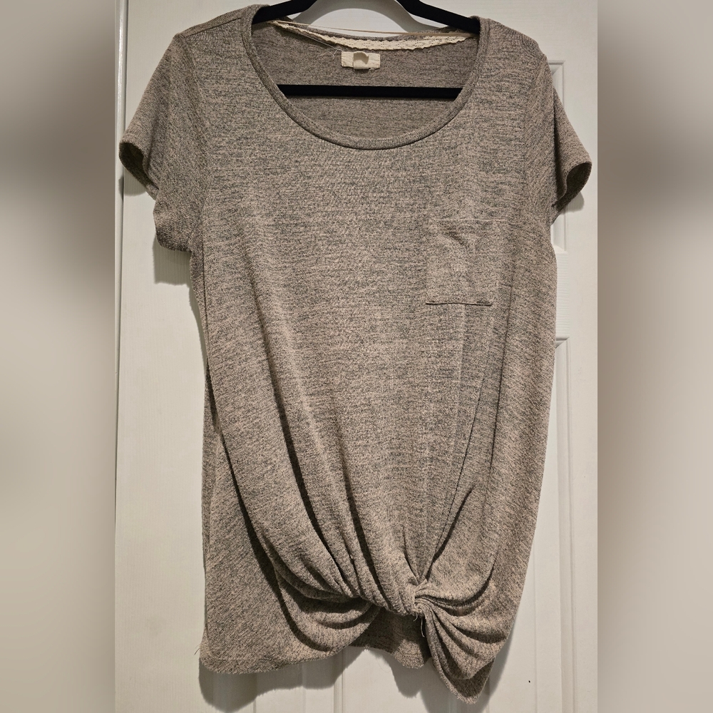 Women's Cupio Short Sleeve Blouse With Bunched Fabric Detail Tan Size Large